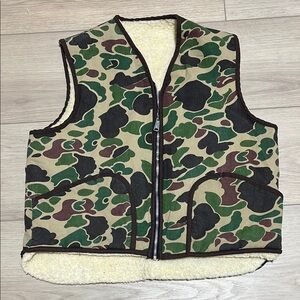 Vintage Duck Hunter Camouflage Camo Fleece Lined Vest Hunting Gear Size Large